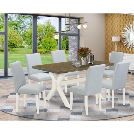 East West Furniture 7 Piece X-Style Kitchen Dining Table Set - Linen White X076AB015-7